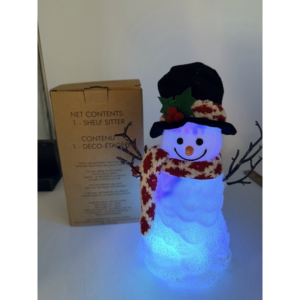 2019 Avon Light Up Color Changing Snowman Shelf Sitter NEW